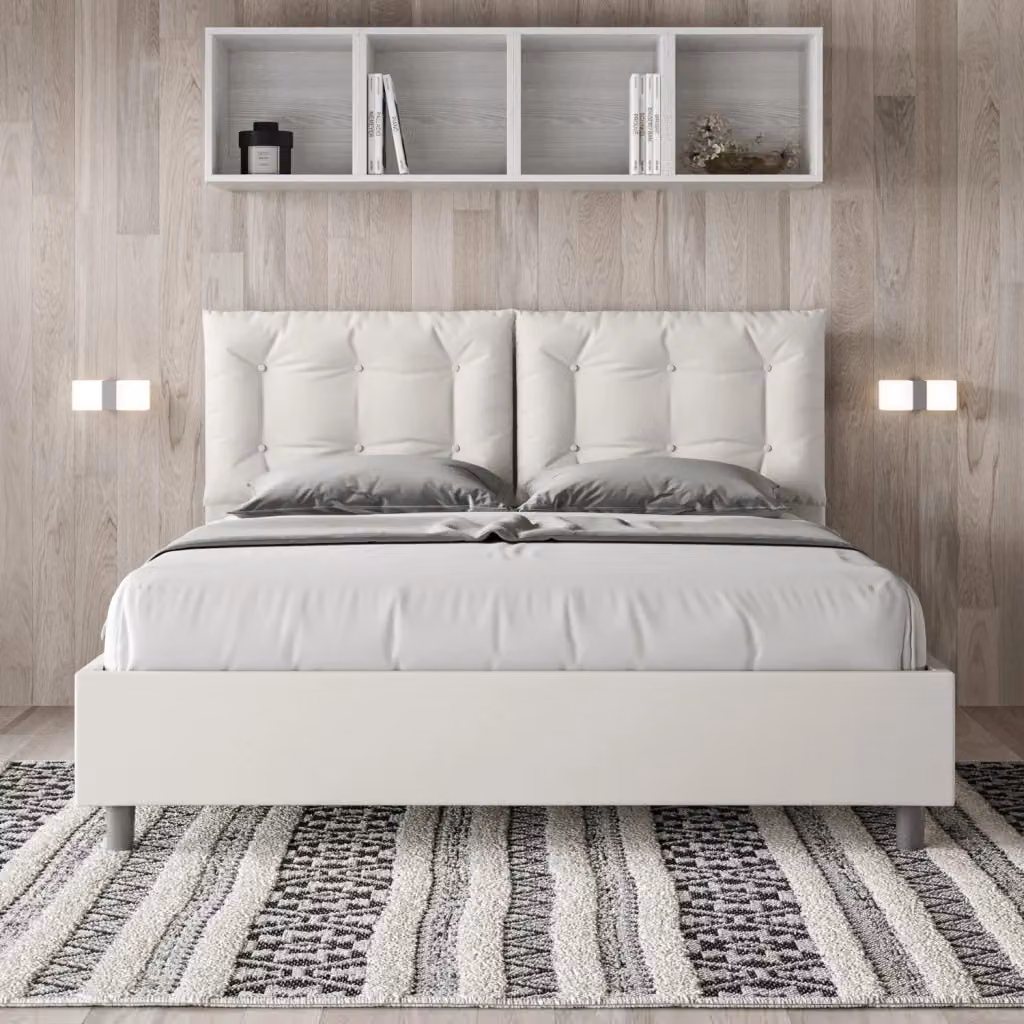 Letto Matrimoniale Annalisa Giordanoshop Bianco con Contenitore e Rete ad Alzata Imbottito in Similpelle L: 160 cm, P: 200 cm, H: 110 cm – 2