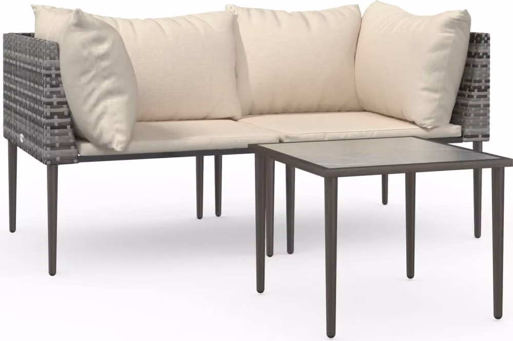 Set Divani da Giardino 3 pz con Cuscini in Polyrattan Grigio