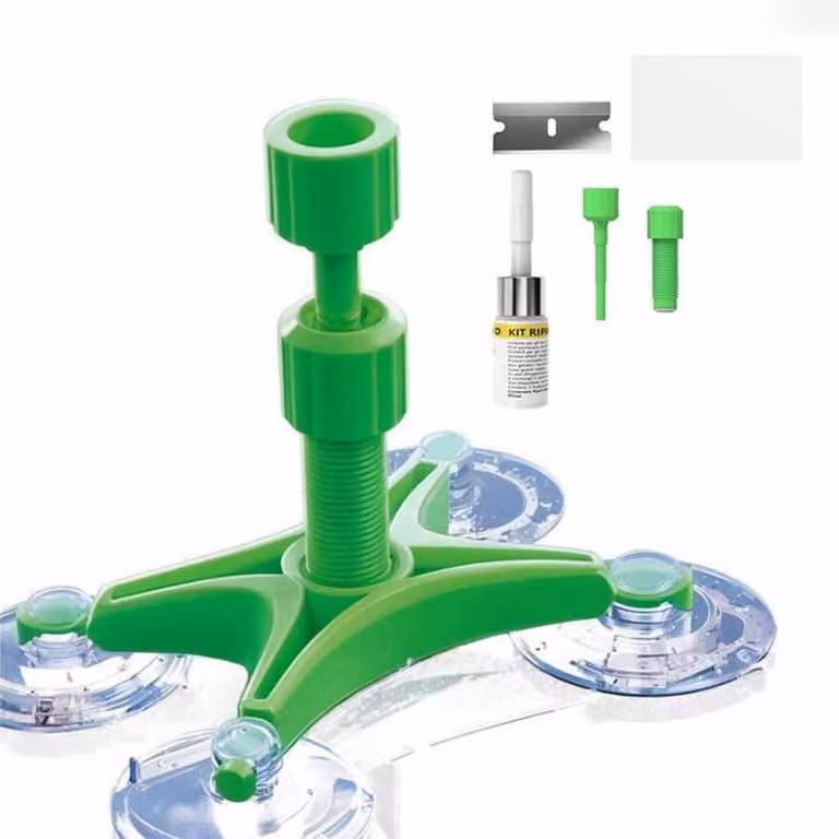 Kit di riparazione per crepe nel parabrezza, con liquido riparatore