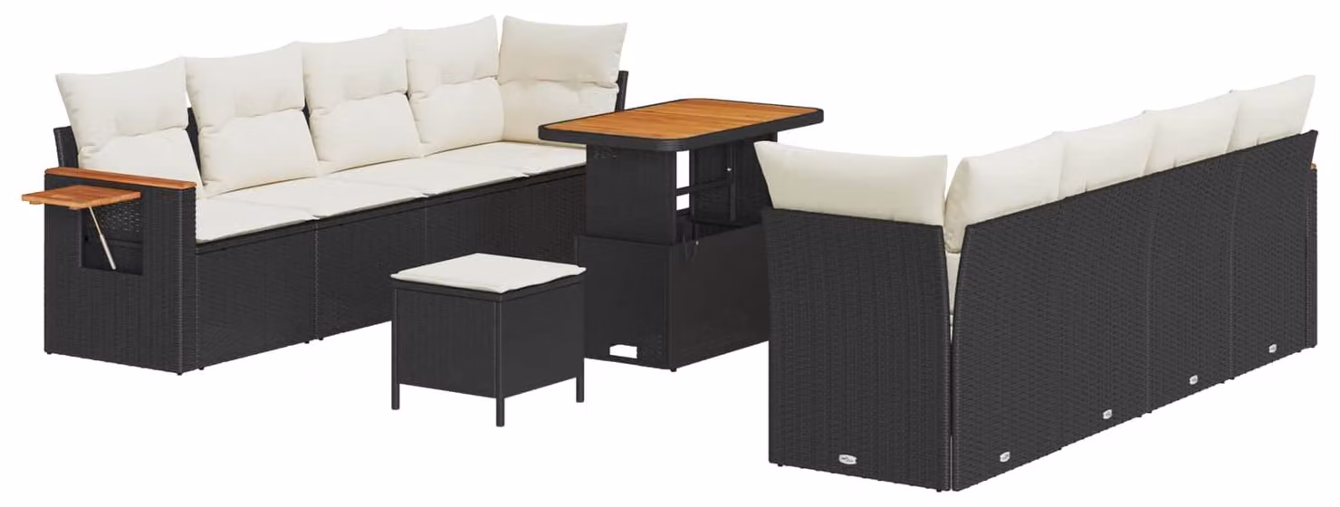Set Divano da Giardino 11 pcs Nero polyrattan
