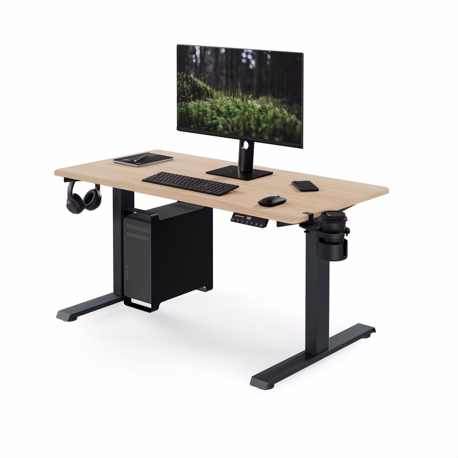 Scrivania ergonomica, regolabile in altezza, colore antracite/effetto legno Sonoma: 120 x 60 cm: ARIA