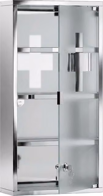 Armadietto Medicinale Aosom in Acciaio Inox con Ante in Vetro e Illuminazione LED, Grigio/Argento, L/P/H: 30 x 12 x 60 cm