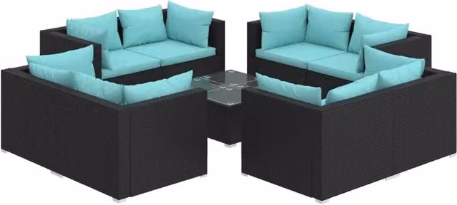 Set di mobili da giardino set 9 pezzi con cuscini in polyrattan nero 02_0018147