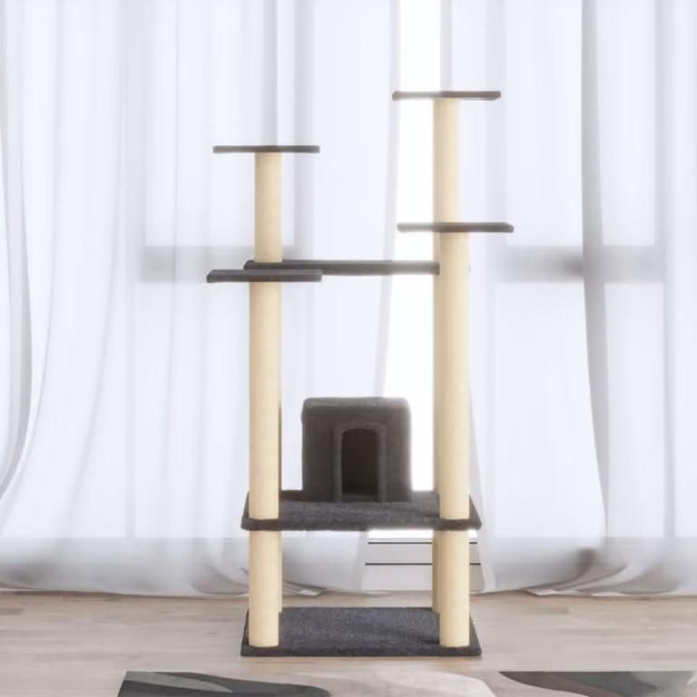 The Living Store Albero per gatti con tiragraffi in sisal Grigio scuro 110 cm