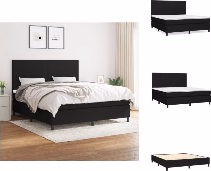 vidaXL Letto a molle con materasso nero 180x200 cm in tessuto - Letti e strutture letto