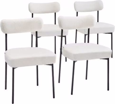 Set di 4 sedie da pranzo VEVOR in stile mid-century moderno, sedie imbottite in tessuto bianco con schienale curvo e gambe in metallo nero, ideali per cucina e sala da pranzo