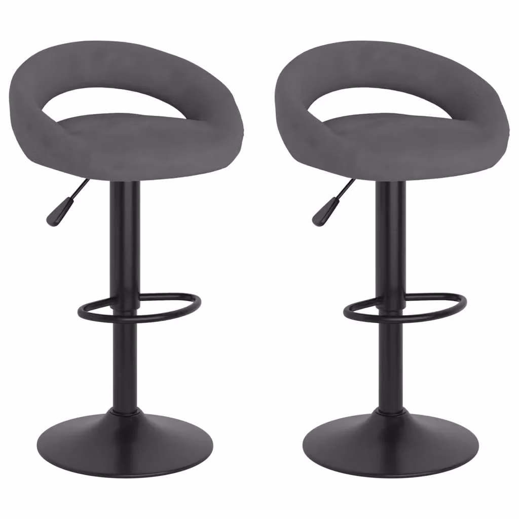 Set di 2 sgabelli da bar vidaXL in velluto grigio con base girevole a 360 gradi – 2