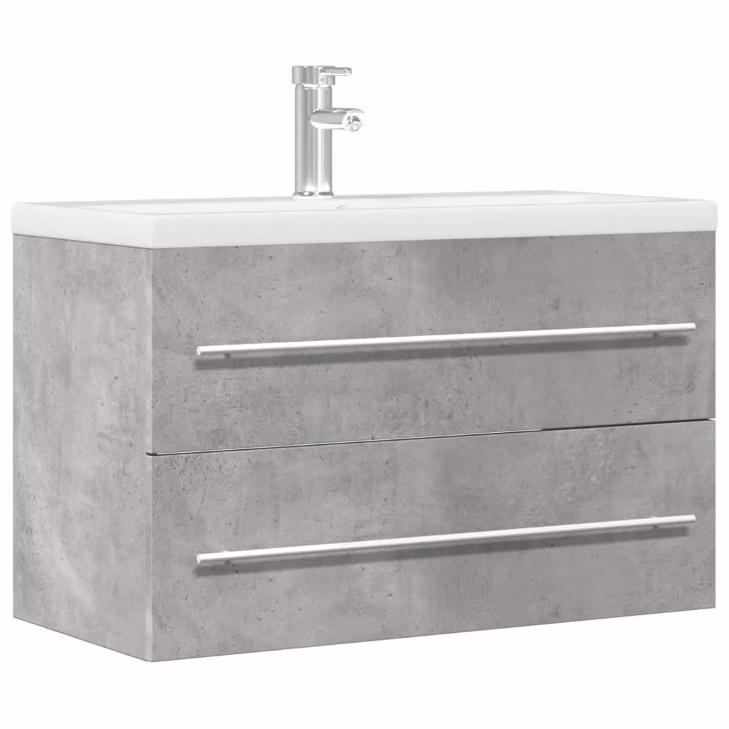 Lavabo Mobile vidaXL Grigio Cemento con Cassetti, Design Rustico e Finitura Opaca, L 80 x P 38,5 x H 48 cm
