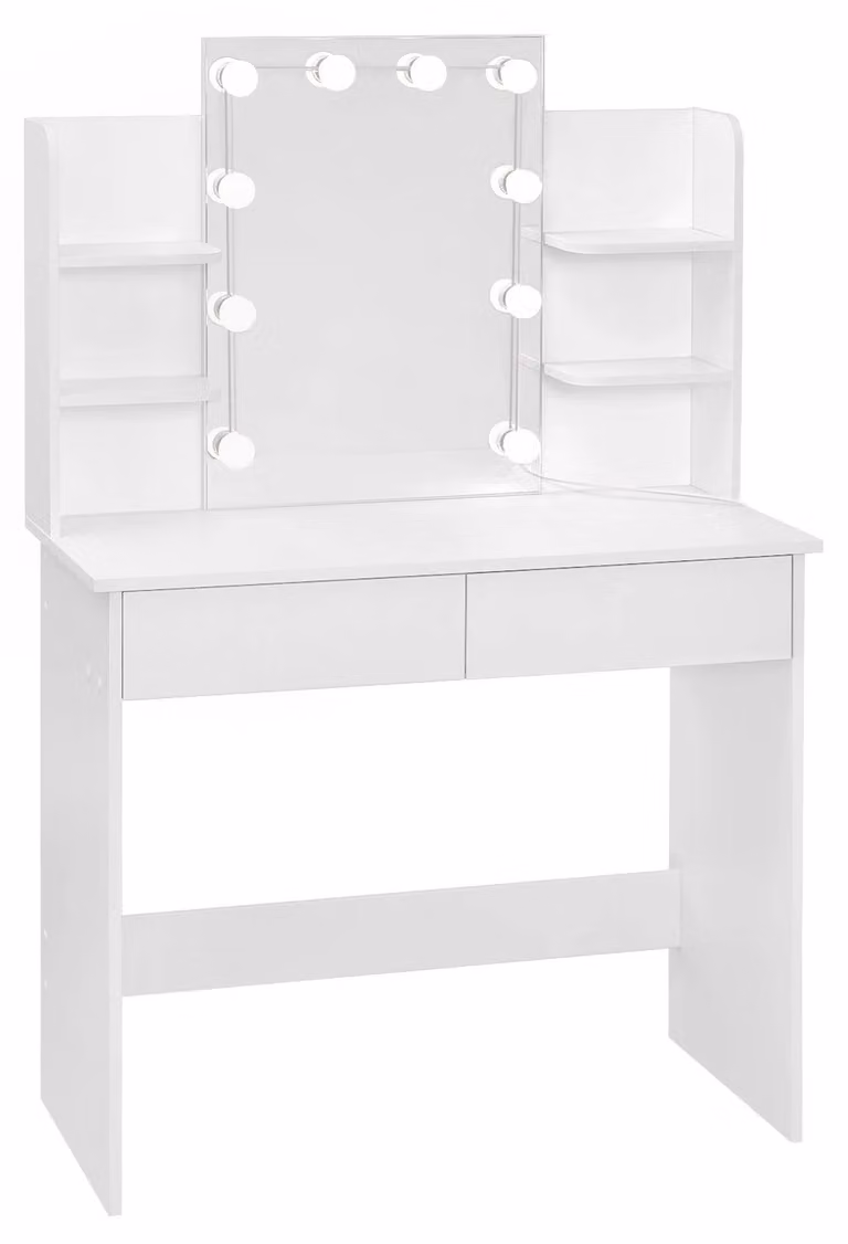 Tavolino da trucco - Specchio da trucco con illuminazione - Specchio LED - 2 cassetti - 4 ripiani portaoggetti