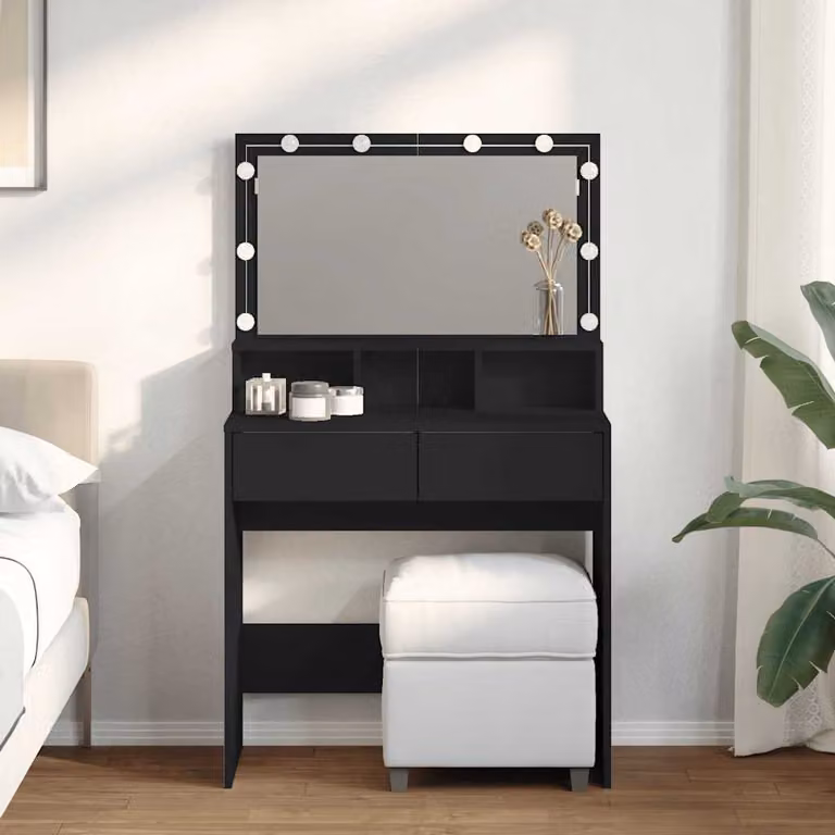 vidaXL Toeletta Hollywood con LED Nera L: 80 cm, P: 41 cm, H: 134,5 cm