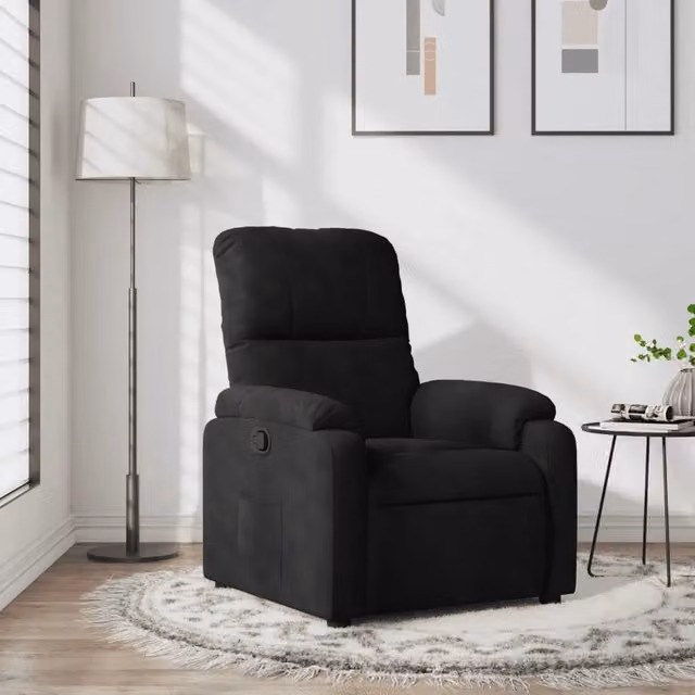 Poltrona Reclinabile Relax in Microfibra Nera con Braccioli e Regolazione Manuale – 1