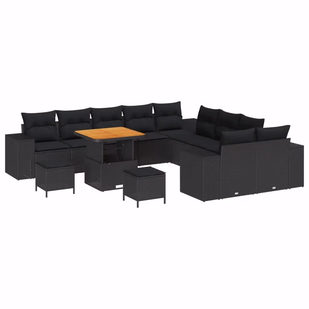 Set Divano da Giardino vidaXL a Forma a U in Polyrattan Nero con Cuscini e Tavolino da 13 Pezzi – 2