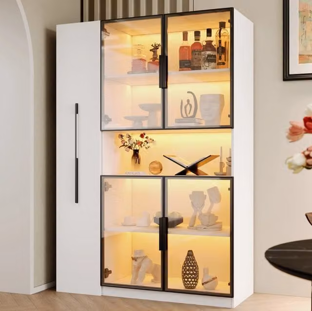 Vetrina con LED multicolore e ripiani estraibili; MDF bianco; 110 x 35 x 160 cm