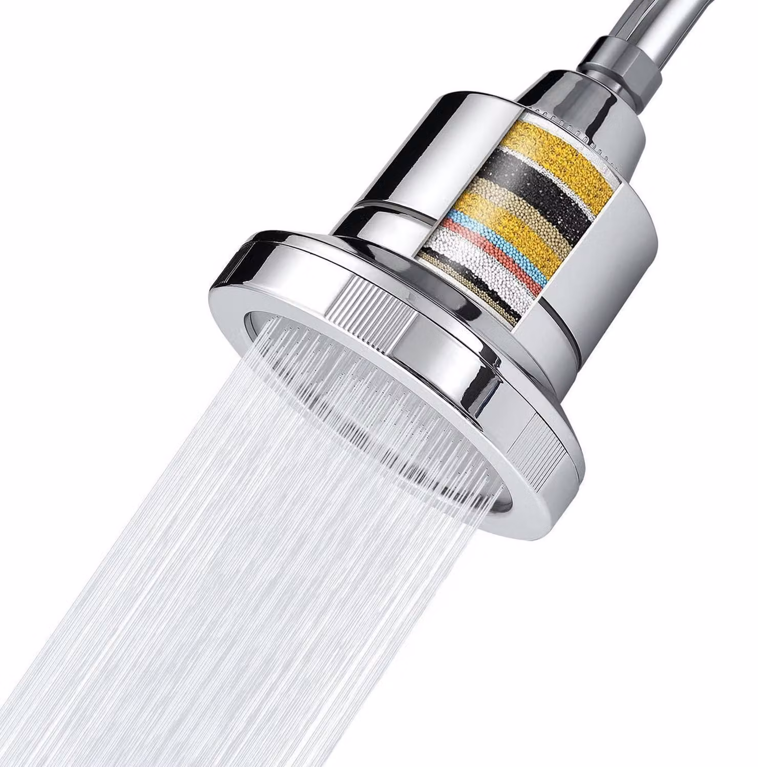 Testina doccia a 20 livelli, filtro anticalcare per acque dure, con rimozione del cloro, cromata, alta pressione, diametro 11,5 cm