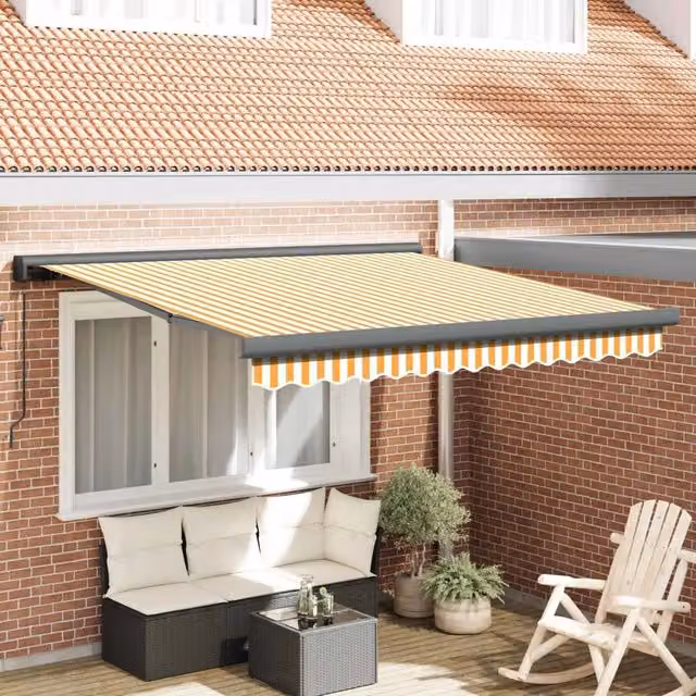 Tenda Retrattile vidaxl Gialla e Bianca in Poliestere e Alluminio, L: 300 cm, P: 250 cm – 1