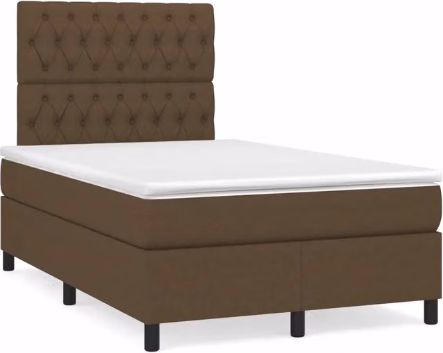 Letto matrimoniale moderno vidaXL con materasso ibrido, illuminazione LED sottostante e porta USB, struttura in legno e tessuto marrone scuro, L: 193 cm, P: 128 cm, H: 123 cm