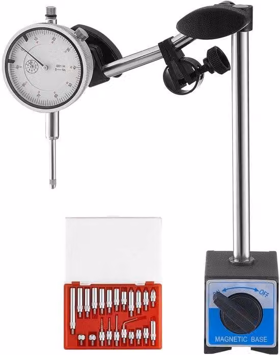 Tavola di misurazione di precisione con supporto a doppia barra e custodia per accessori, accuratezza 0,03 mm, campo di misurazione 0-25,4 mm, braccio lungo regolabile, barre non magnetiche per l'allineamento di dispositivi e misurazioni in spazi ristrett