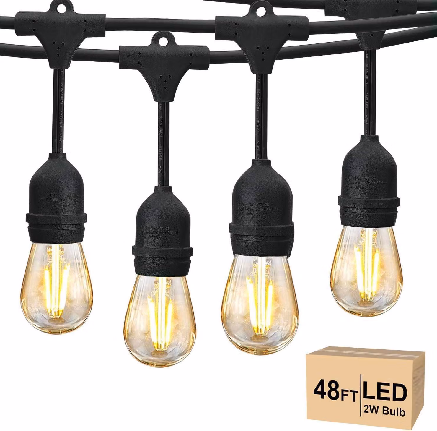 Catena luminosa a LED, modello S14, lunghezza 15 metri, 15 lampadine + 1, luce bianco caldo, grado di protezione IP65