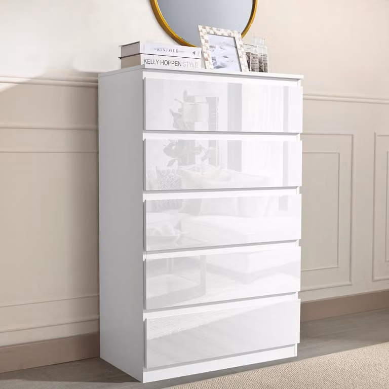 Credenza Kenji 5 cassetti bianco lucido