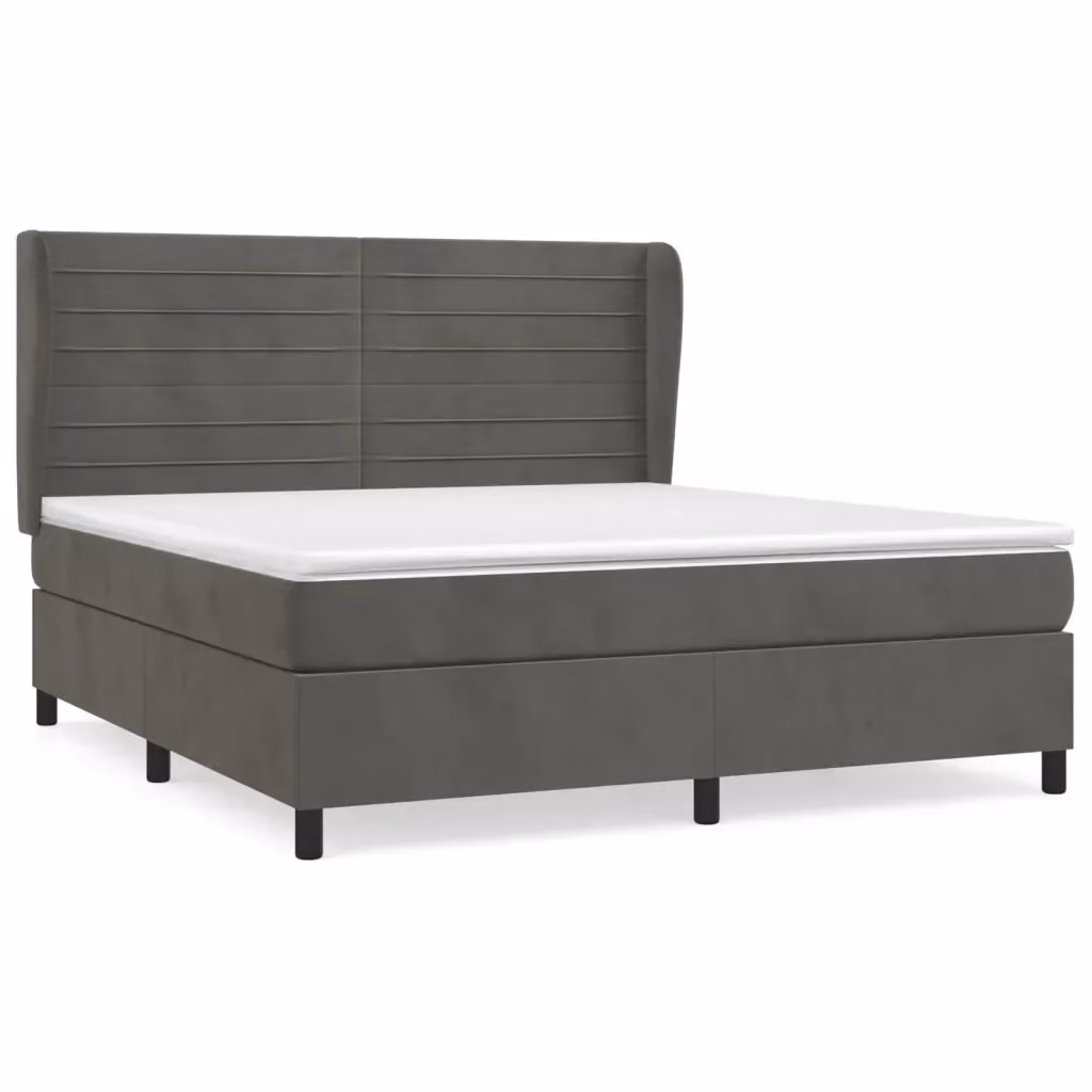 vidaXL Giroletto a Molle con Materasso Ibrido in Velluto Grigio e Legno di Larice L/P/H: 183 x 180 x 203 cm – 2