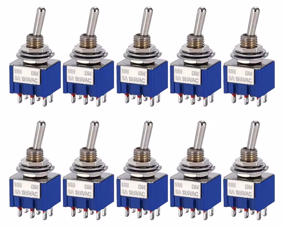 Interruttore a levetta DPDT, 10 pezzi, tipo ON/ON, 6 poli, per corrente alternata (AC) 125V/6A