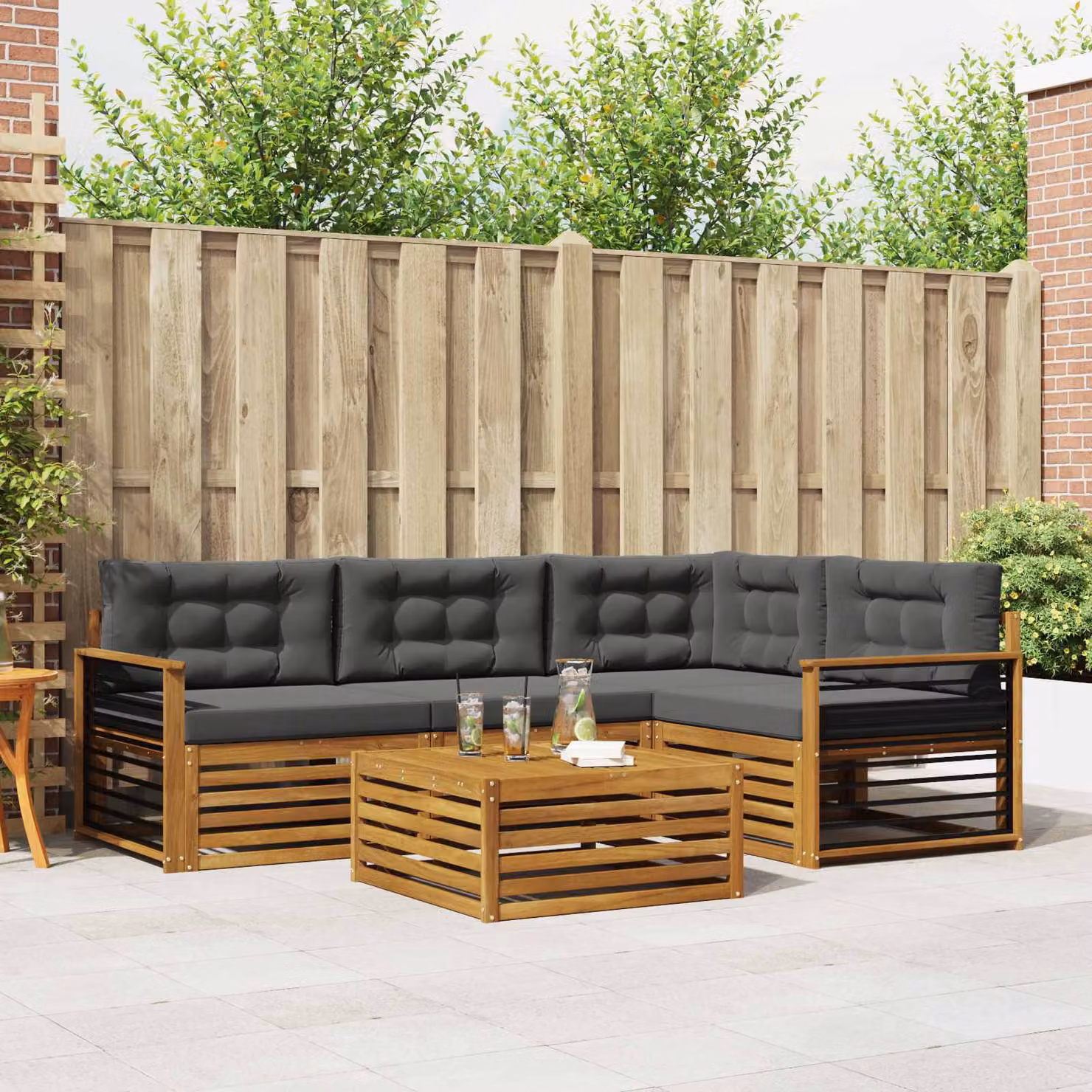 Set di divani da esterno vidaXL 5 pz in legno di acacia con cuscini, colore beige e antracite
