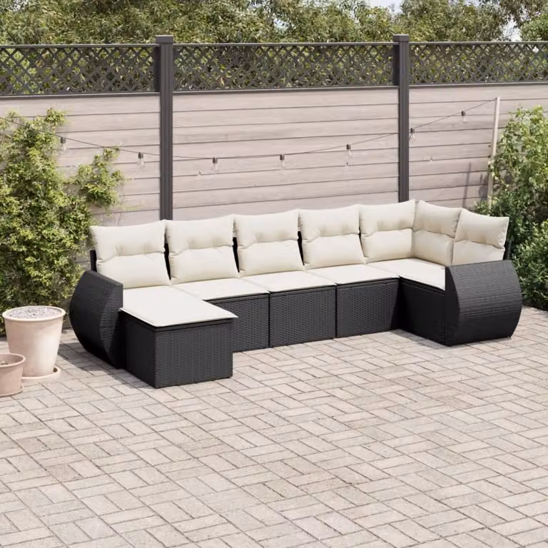 Set Divani da Giardino vidaXL a Forma a L con Cuscini 8 pz Nero e Bianco in Polyrattan e Metallo