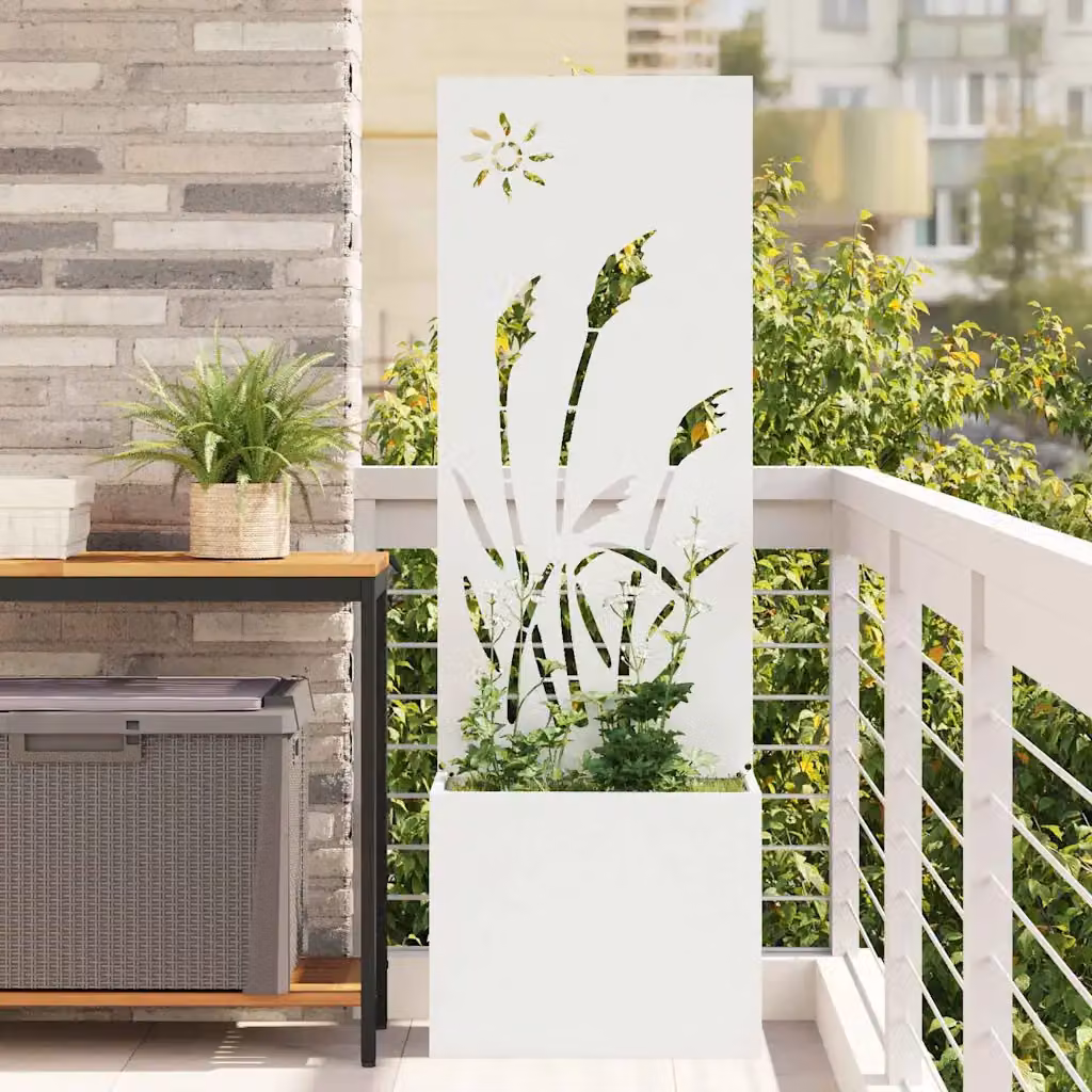 Schermo per privacy da giardino vidaXL in acciaio bianco, L: 50 cm, P: 32 cm, H: 150 cm