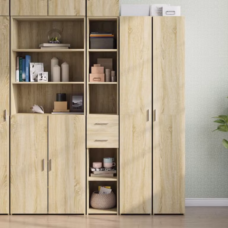 Credenza moderna vidaXL in legno Rovere Sonoma, colore marrone e beige, L/P/H: 30 x 42,5 x 185 cm