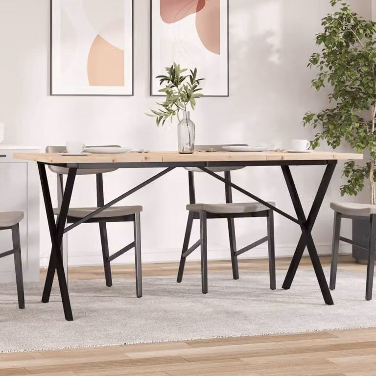 vidaXL Tavolo da Pranzo Rettangolare in Legno di Pino e Acciaio con Telaio a X, Marrone, L: 160 cm, P: 80 cm, H: 75,5 cm