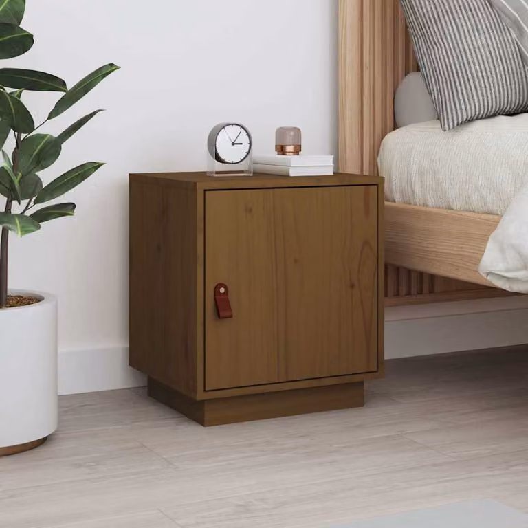vidaXL Comodino Moderno in Legno Massello di Pino Marrone Ambrato L: 40 cm, P: 34 cm, H: 45 cm