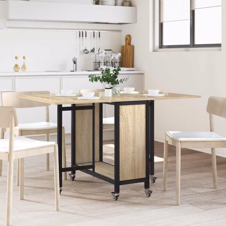 vidaXL Tavolo da pranzo pieghevole con ruote in legno marrone L: 130 cm, P: 80 cm, H: 76,5 cm
