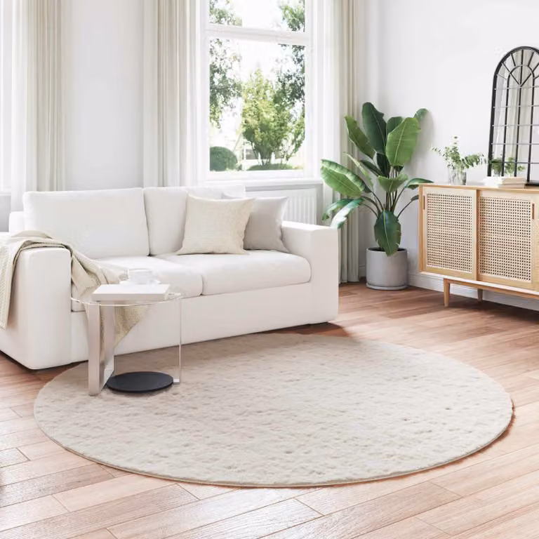 Tappeto antiscivolo vidaXL in ecopelliccia di coniglio beige, lavabile e moderno, 160 x 160 cm