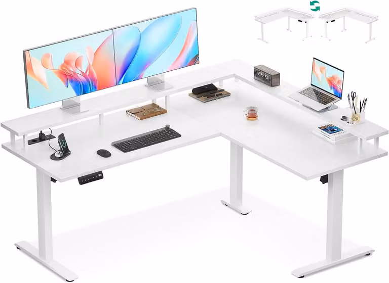 Zitsta Bureau - Scrivania regolabile elettricamente - Scrivania a L - Scrivania angolare - Scrivania con supporto per monitor