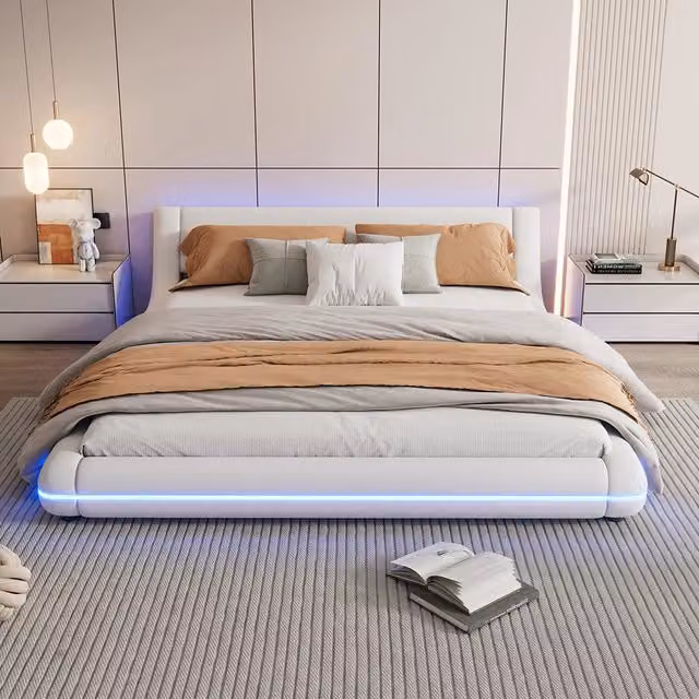 Letto matrimoniale con LED - Xylo - 160x200 cm - Bianco - Telecomando