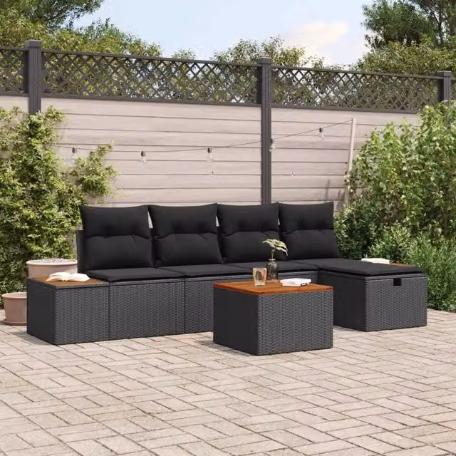 Set Divano da Giardino 6 pz Nero polyrattan 3360957