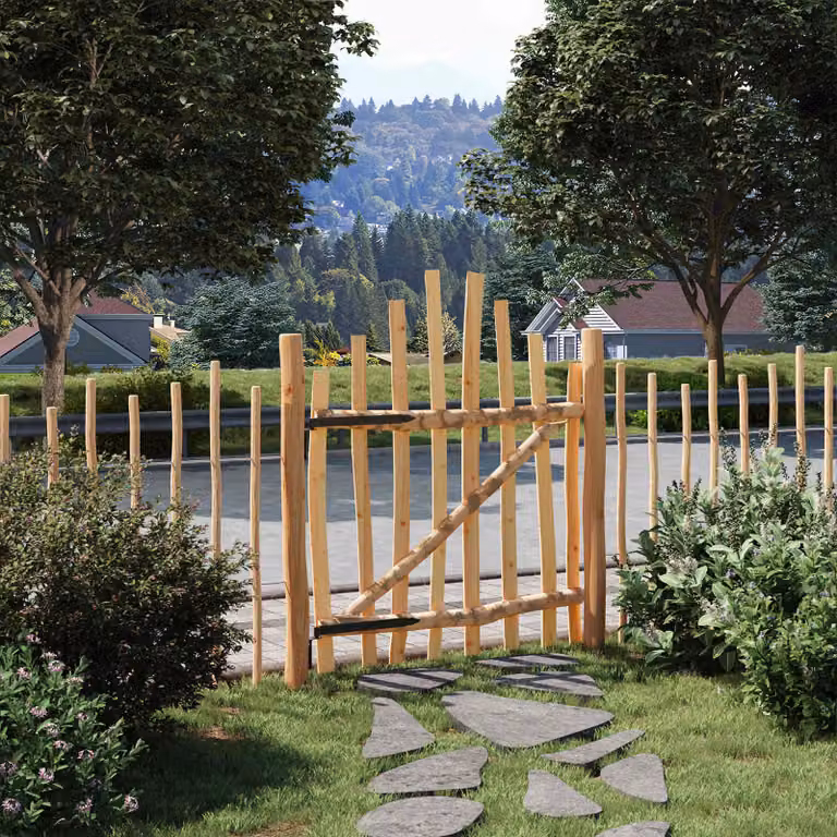 Cancello singolo ad arco vidaXL in legno e metallo marrone L: 100 cm, H: 120 cm