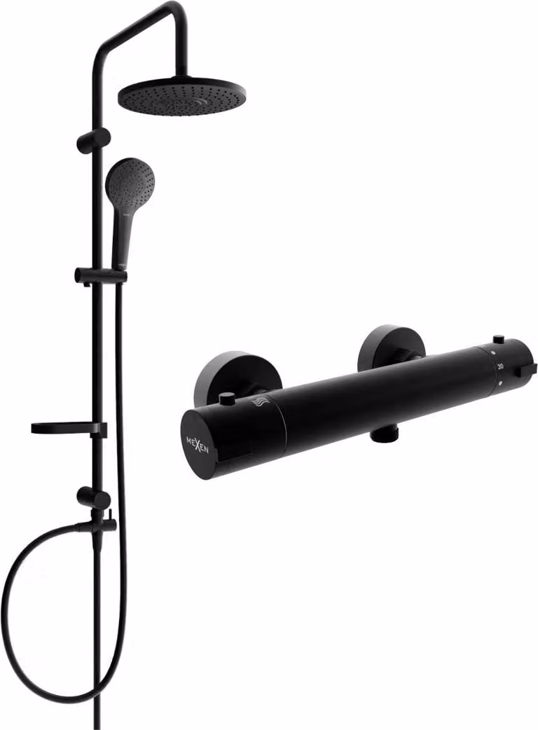 Mexen Erik set doccia esterno con soffione e miscelatore doccia termostatico Kai, nero - 77100205-70