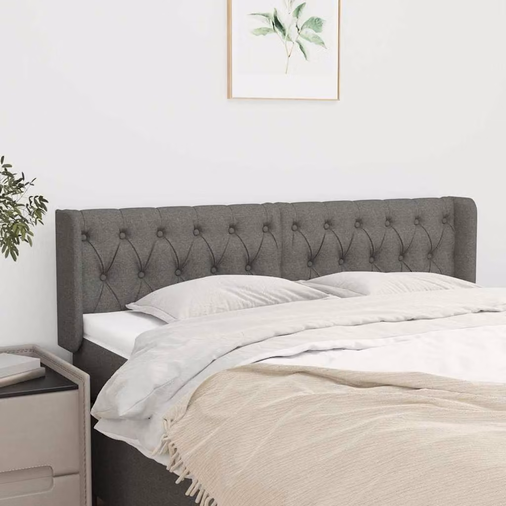 Testiera ad orecchio vidaXL in tessuto grigio scuro con struttura in legno e pannello imbottito L: 147 cm, P: 16 cm, H: 78-88 cm