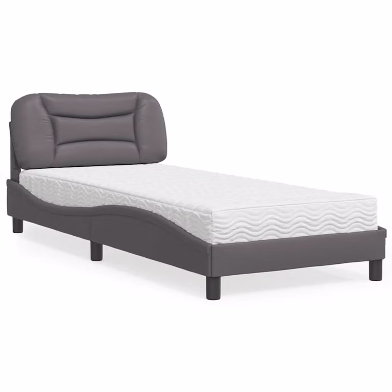 Letto con Materasso Hvar vidaXL in Similpelle Grigio L/P/H: 90 x 200 cm
