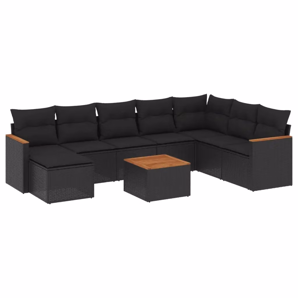 vidaXL Set Divani da Giardino 9 pz in Polyrattan Nero con Cuscini e Tavolino da Caffè – 2