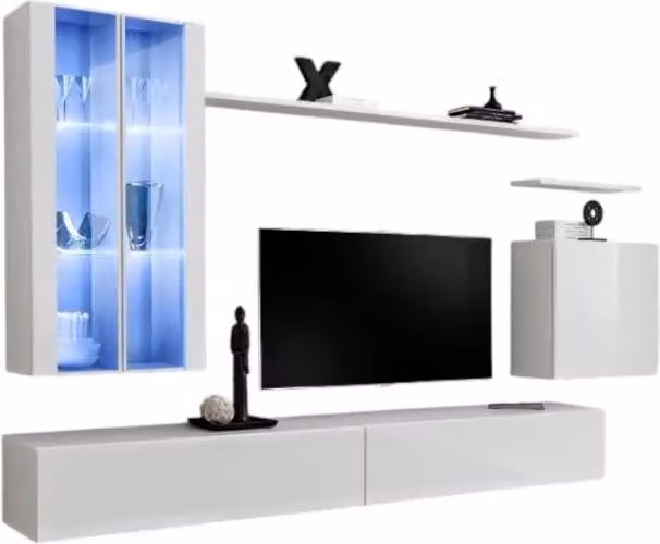 Composizione murale SWITCH XII mobile TV sospeso bianco lucido 270 cm con LED