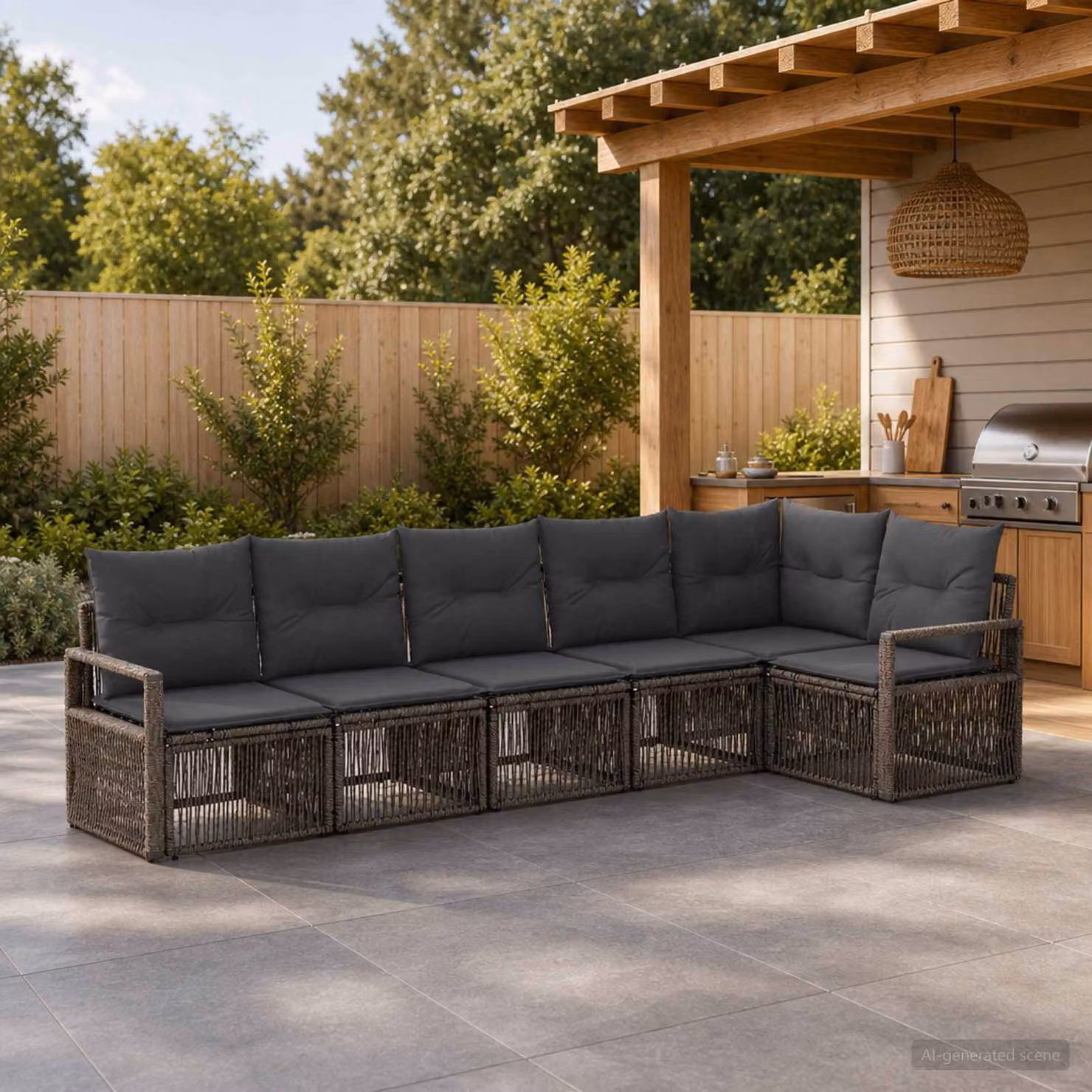 Set Divano da Giardino L-Shape vidaXL in Polyrattan Grigio con Cuscini e Struttura in Acciaio