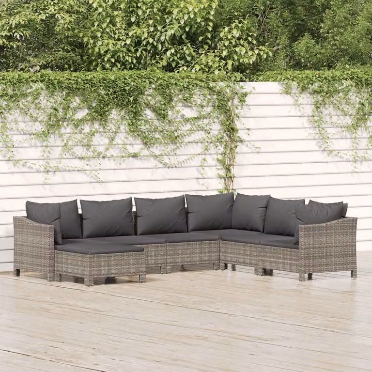 The Living Store Set da salotto da giardino 7 pezzi con cuscini in poly rattan grigio