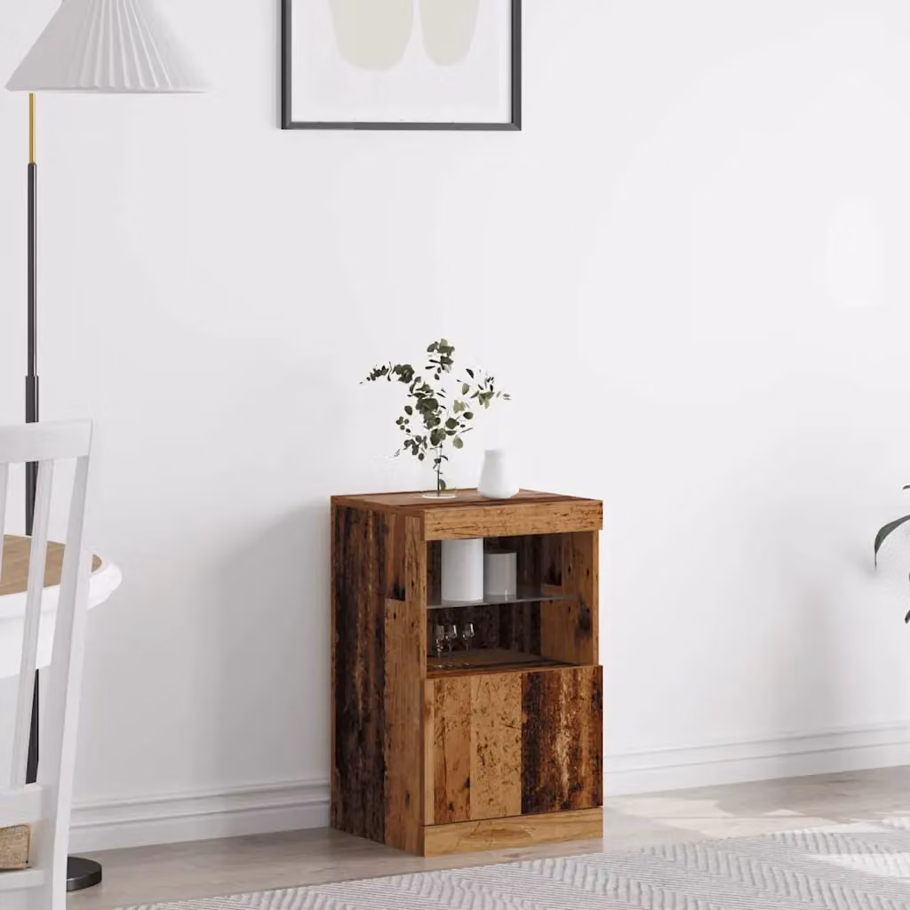 Madia moderna vidaXL con LED in legno vecchio e vetro, colore marrone, L 41 cm x P 37 cm x H 67 cm