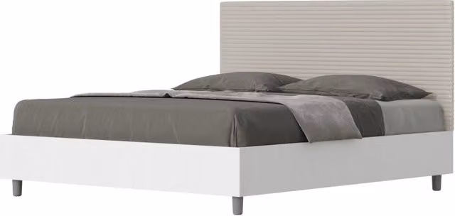 Letto Matrimoniale 160x200 cm struttura bianco frassino testata Level - Similpelle,Tortora,Con rete