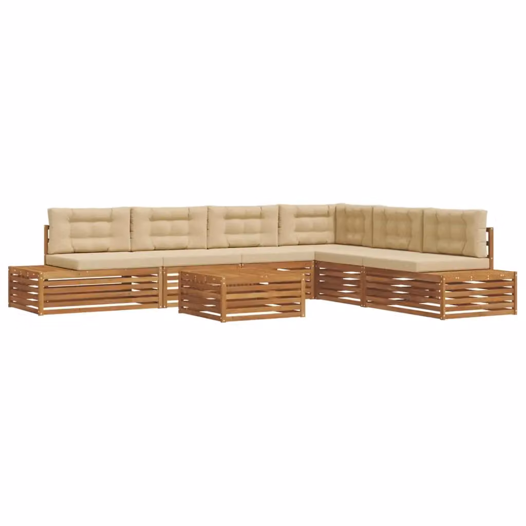 Set di divani da esterno a L vidaXL in legno di acacia con tavolino e cuscini, Beige – 2