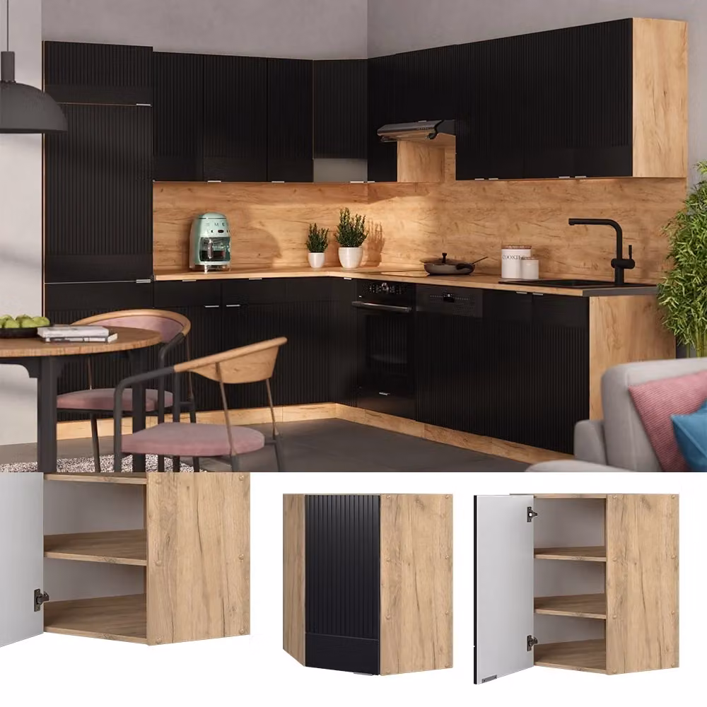 Mobile angolare da cucina Fame-Line Vicco Nero rigato e Rovere dorato L: 57 cm – 2