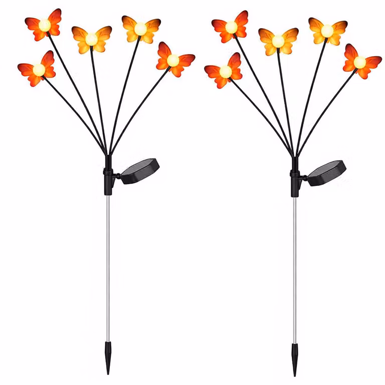 2 lampade solari a LED, da inserire nel terreno, a forma di farfalla, altezza 68 cm