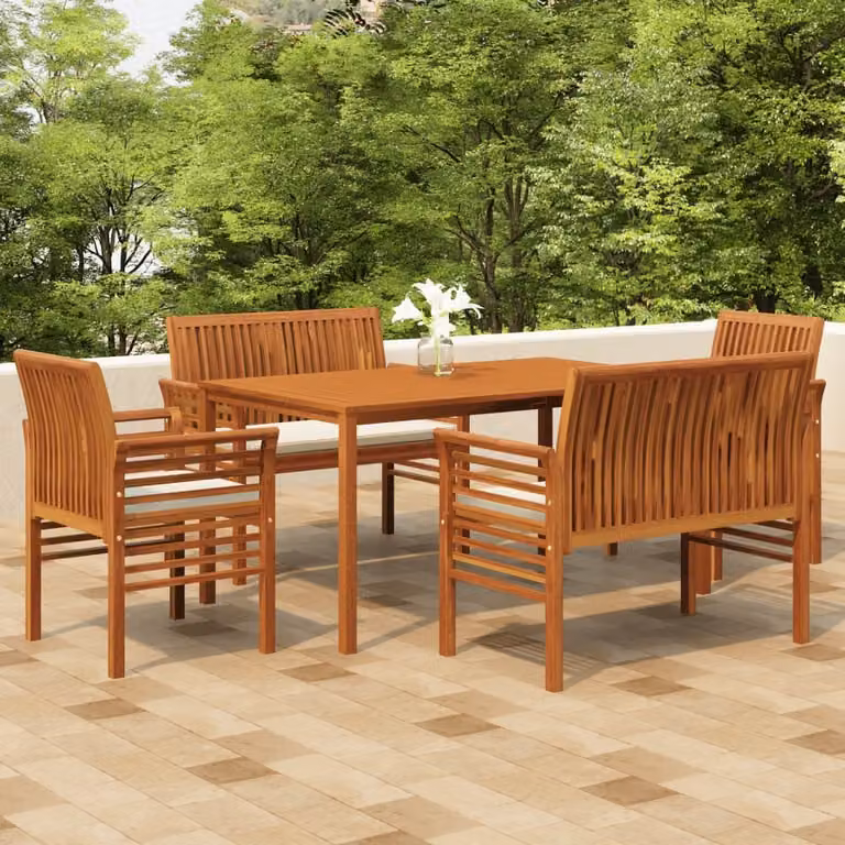 The Living Store Set da pranzo da giardino 5 pezzi con cuscini in legno massiccio di acacia